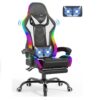 Devoko LED Gaming Stuhl mit Massage, Computerstuhl mit Fußstütze und Massage-Lendenkissen